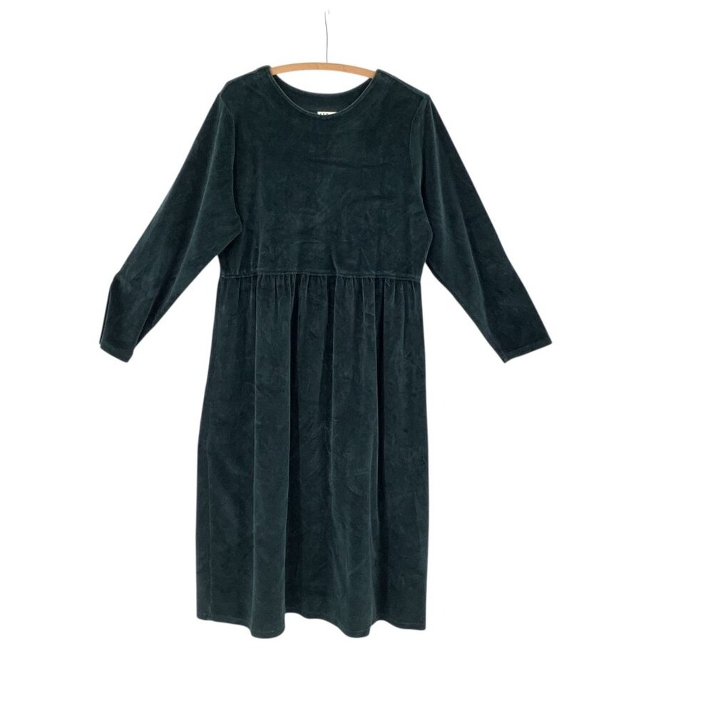 L.L.Bean Women's Petite 16 Forest Green Velour Cotton Blend Midi Dress Vintage
